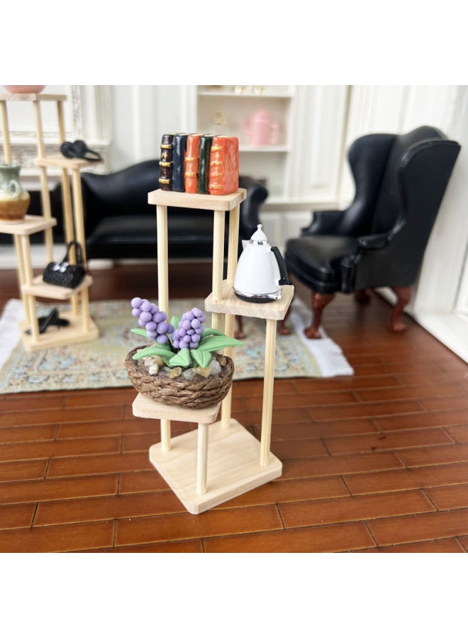 Doll House Dollhouse Mini Model Miniature Pocket Handmade Wooden Display Rack Multi-layer Display Rack Flower Rack-Color:Wooden Three-layer Flower Stand (short)  - Image 5