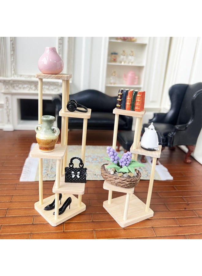 Doll House Dollhouse Mini Model Miniature Pocket Handmade Wooden Display Rack Multi-layer Display Rack Flower Rack-Color:Wooden Three-layer Flower Stand (short)  - Image 4