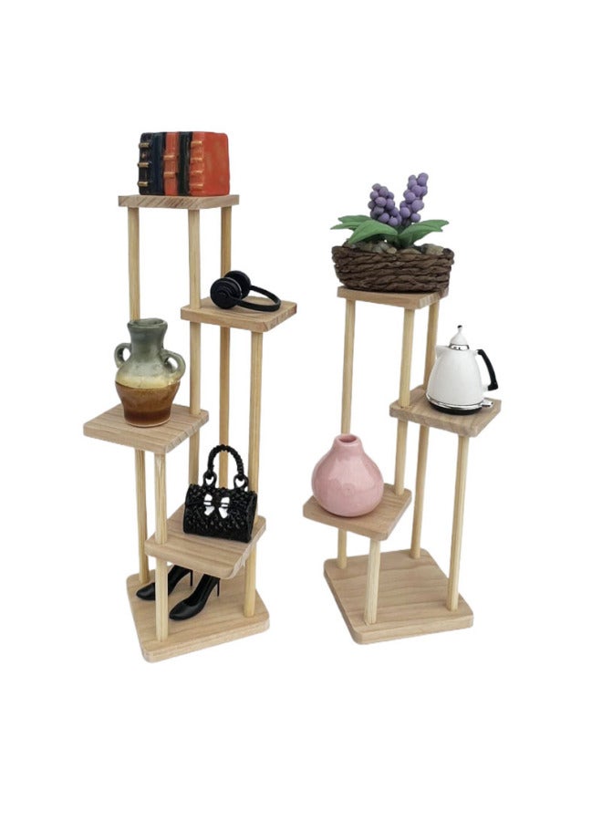 Doll House Dollhouse Mini Model Miniature Pocket Handmade Wooden Display Rack Multi-layer Display Rack Flower Rack-Color:Wooden Three-layer Flower Stand (short)  - Image 3