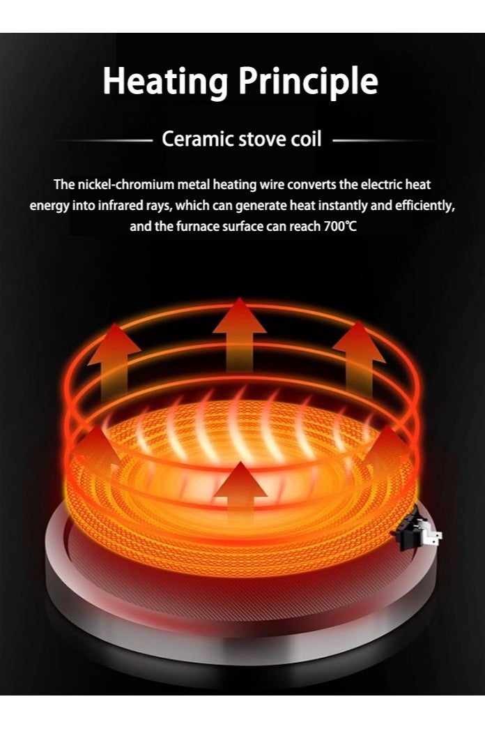 صحراء الواحة موقد رقمي يعمل بالأشعة تحت الحمراء مع عنصر تسخين سيراميكي بقوة 3500 واط، وشاشة LED بأربعة أرقام، ومستويات درجة حرارة قابلة للتعديل، وموقد كهربائي سيراميكي متعدد الوظائف باللون الأسود - Image 4
