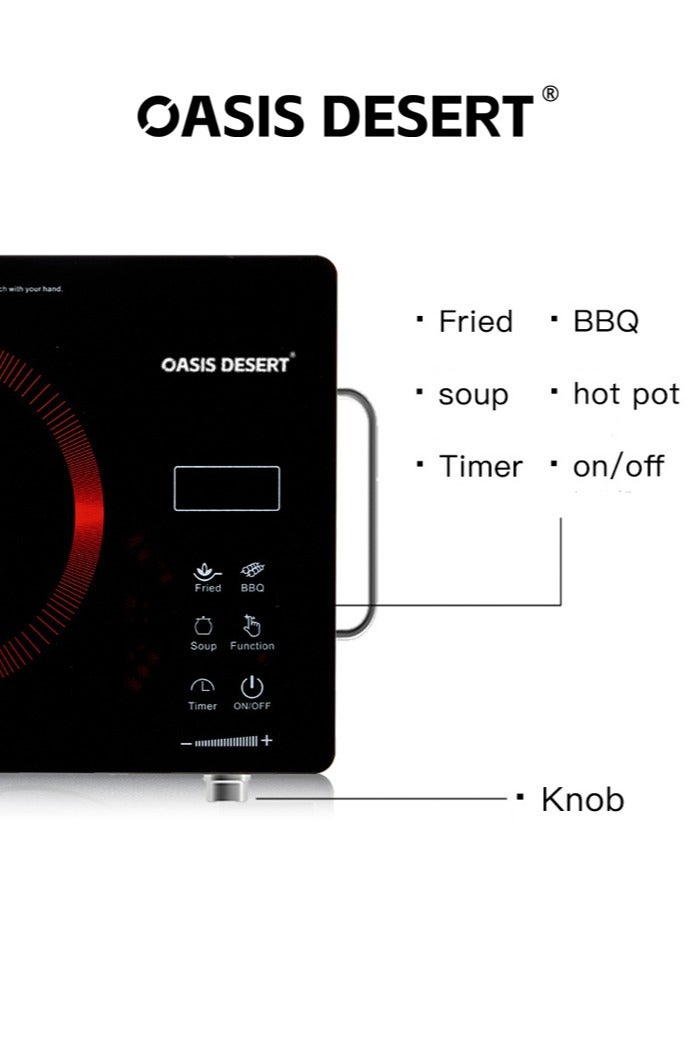 صحراء الواحة موقد رقمي يعمل بالأشعة تحت الحمراء مع عنصر تسخين سيراميكي بقوة 3500 واط، وشاشة LED بأربعة أرقام، ومستويات درجة حرارة قابلة للتعديل، وموقد كهربائي سيراميكي متعدد الوظائف باللون الأسود - Image 2