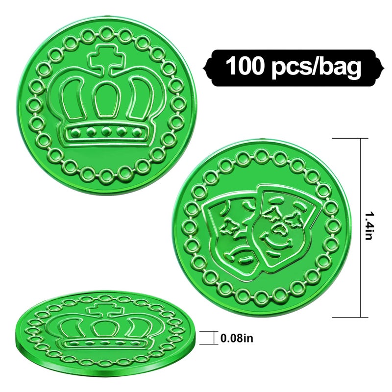 SpinLaLa 100 Count Mardi Gras Plastic Coins - Assorted Purple Green Gold Coins for Mardi Gras Decorations Parade Party Favors, Play Coins for Kids Party Theme Props Decoration - Image 2