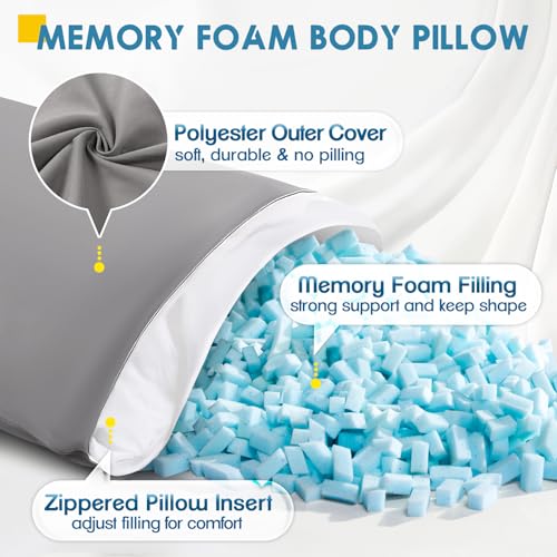 MAGIC ELEPHANT Body Pillow Memory Foam Body Pillow for Adults Long Pillow for Bed and Sleeping Full Long Bed Pillow Insert with Cover Grey 20x54 Inch - Image 3