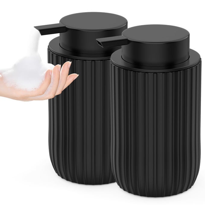 CERAMIC FOAMING HAND SOAP DISPENSER 2PACK12 OZ BATHROOM SOAP DISPENSERS LOTION DISPENSER FOR KITCHEN REFILLABLE MATTE STREAKS SOAP DISPENSER WITH LARGE PUMP BLACK2PACK