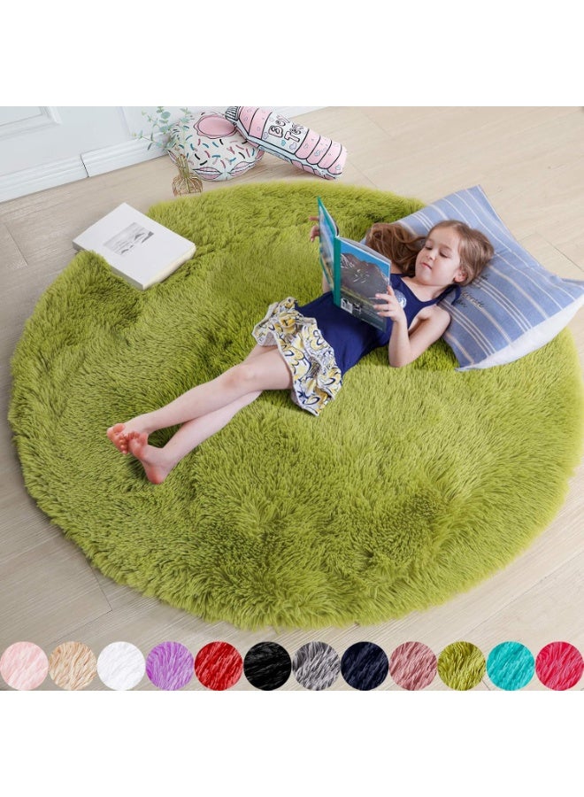 4x4 قدم منطقة مستديرة السجاد, سميكة زائدة ناعمة منطقة فلوفي السجاد, فخمة مستديرة حصيرة لغرفة نوم مريحة وغرفة المعيشة الحديثة ديكور, غير انزلاق ناعمة التعبئة لدورات النوم والحضانات,أخضر