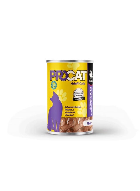 ProCat Adult Cat Wet Food with Turkey – Chunks in Gravy, Rich in Vitamins and Minerals, 415g