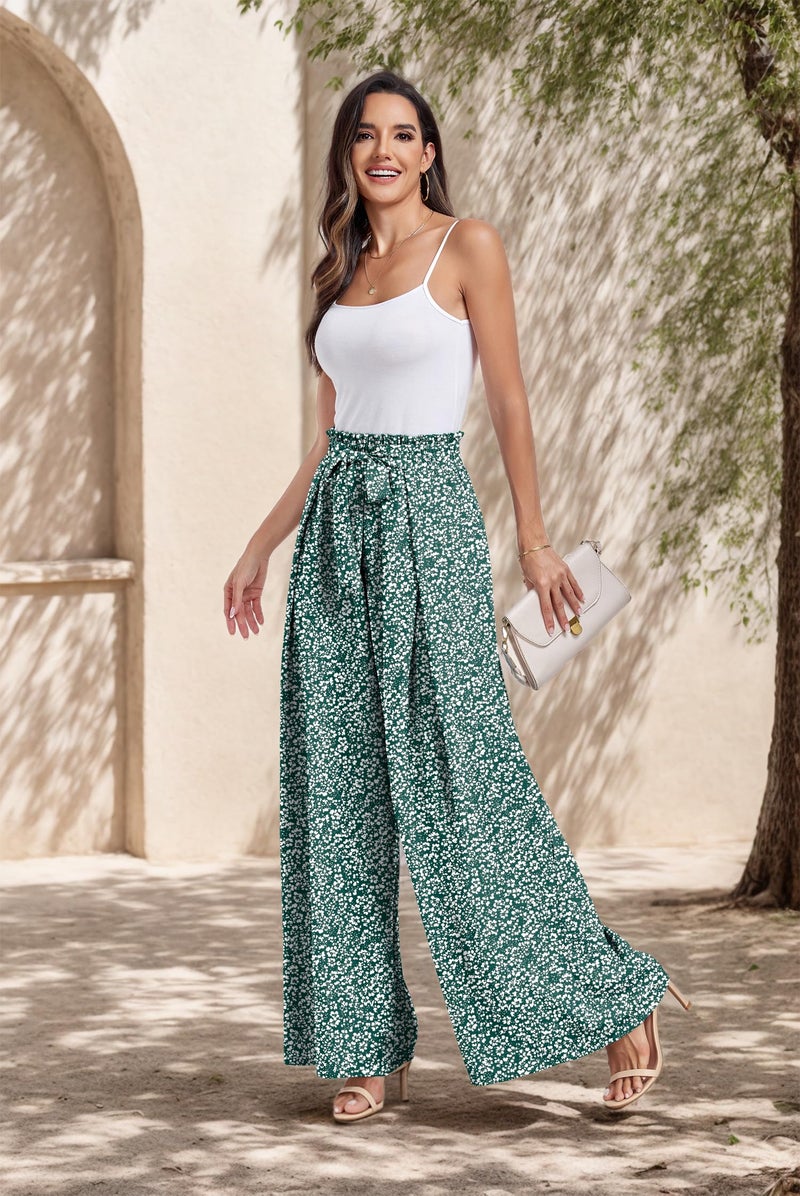Lepunuo Women High Waisted Wide Leg Pants Summer Casual Flowy Lounge Palazzo Pants Floral Beach Trousers - Image 2