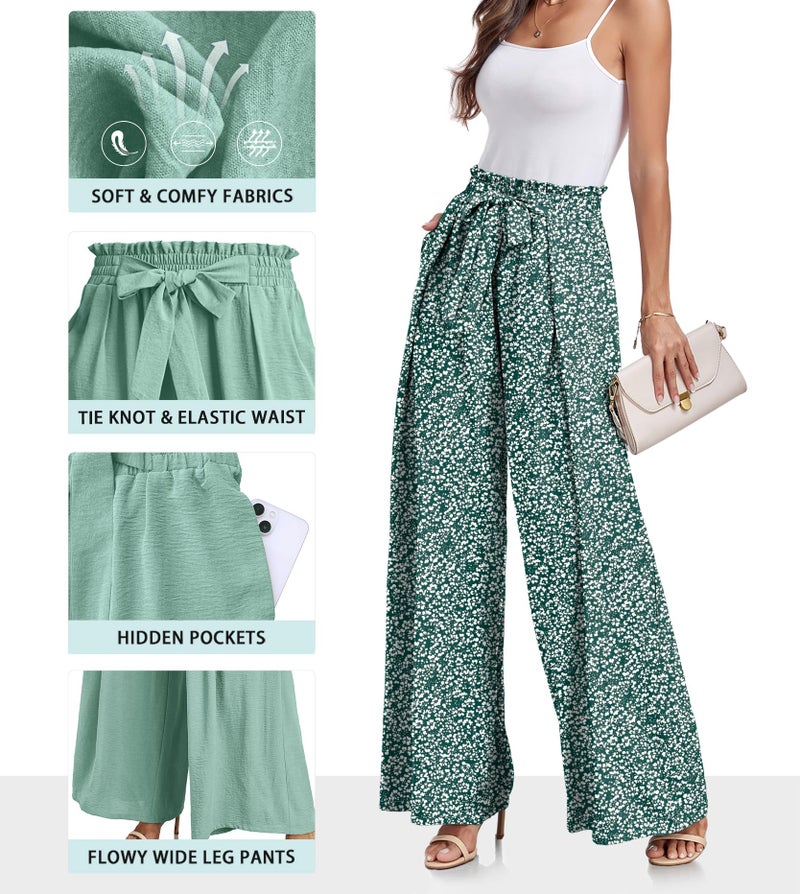 Lepunuo Women High Waisted Wide Leg Pants Summer Casual Flowy Lounge Palazzo Pants Floral Beach Trousers - Image 3