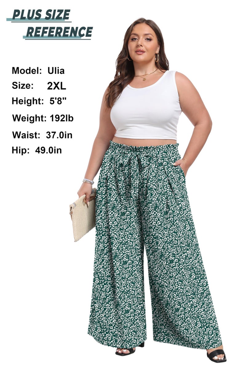 Lepunuo Women High Waisted Wide Leg Pants Summer Casual Flowy Lounge Palazzo Pants Floral Beach Trousers - Image 4