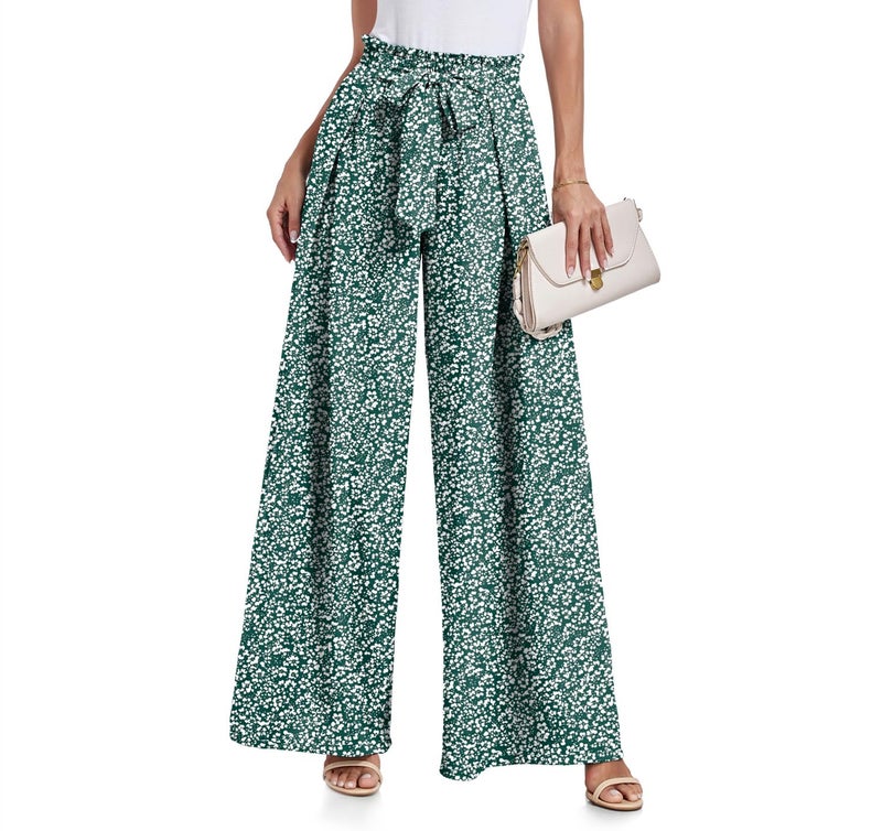 Lepunuo Women High Waisted Wide Leg Pants Summer Casual Flowy Lounge Palazzo Pants Floral Beach Trousers - Image 1