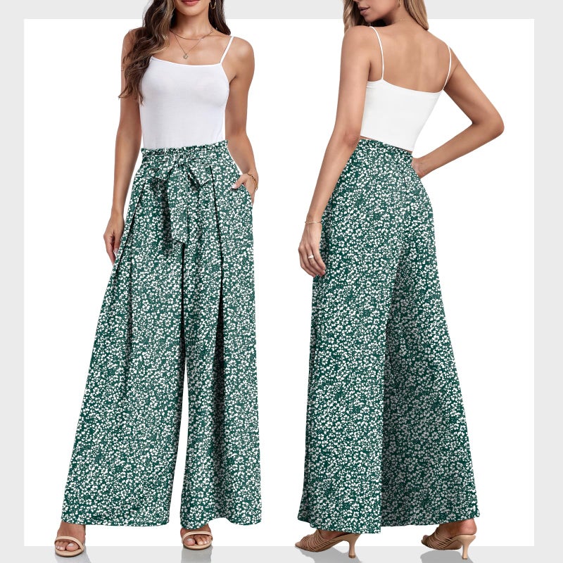Lepunuo Women High Waisted Wide Leg Pants Summer Casual Flowy Lounge Palazzo Pants Floral Beach Trousers - Image 5