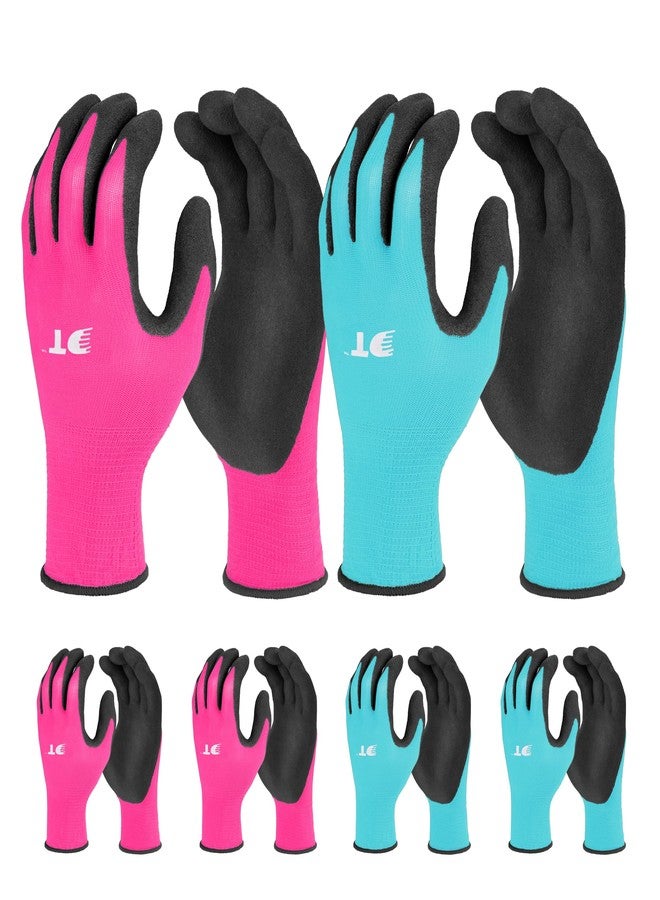 DURATECH 6 Pairs Garden Gloves, Work Gloves with Latex Coating, Pink & Blue, Large, for Gardening, Yard Work - Image 1