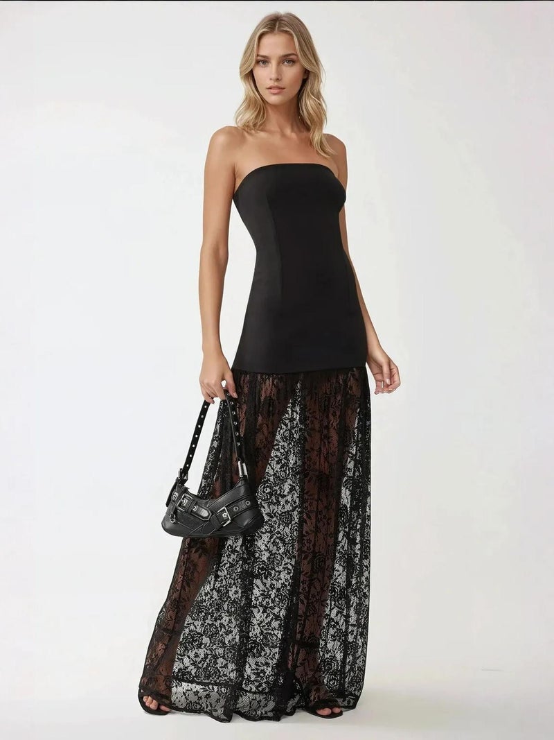 HICCUP Strapless Maxi Bodycon Dress with Lace Details - Image 2