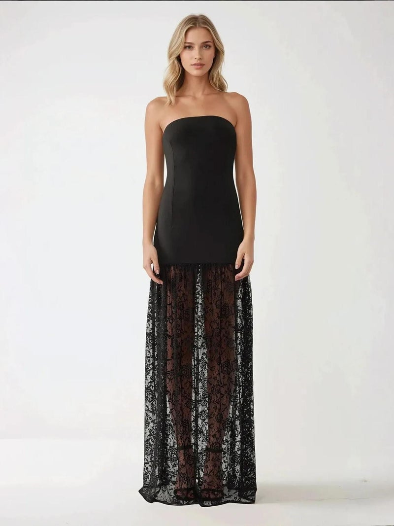 HICCUP Strapless Maxi Bodycon Dress with Lace Details - Image 5