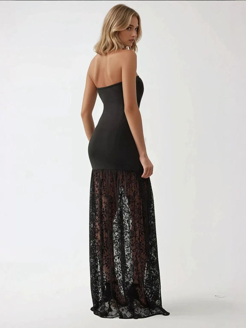 HICCUP Strapless Maxi Bodycon Dress with Lace Details - Image 3