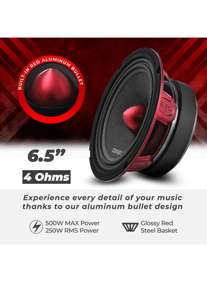 DS18 PRO-X6.4BM Loudspeaker - 6.5", Midrange, Red Aluminum Bullet, 500W Max, 250W RMS, 4 Ohms - Premium Quality Audio Door Speakers for Car or Truck Stereo Sound System (1 Speaker) - Image 2