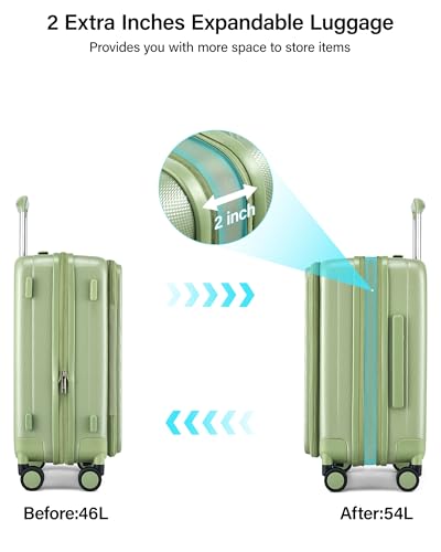 Hanke 20 Inch Expandable Carry On Luggage Airline Approved Top Opening Hard Shell Suitcases with Wheels Lightweight Travel Luggage Carry On Suitcase for Woman Men-Bamboo Green - Image 4