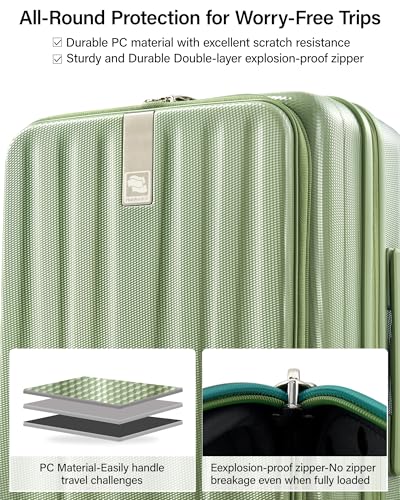 Hanke 20 Inch Expandable Carry On Luggage Airline Approved Top Opening Hard Shell Suitcases with Wheels Lightweight Travel Luggage Carry On Suitcase for Woman Men-Bamboo Green - Image 5