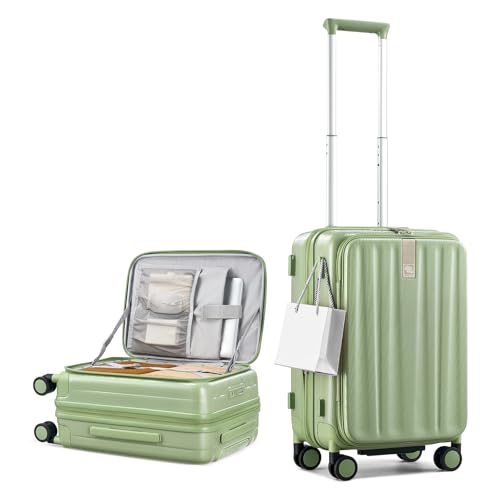 Hanke 20 Inch Expandable Carry On Luggage Airline Approved Top Opening Hard Shell Suitcases with Wheels Lightweight Travel Luggage Carry On Suitcase for Woman Men-Bamboo Green - Image 1