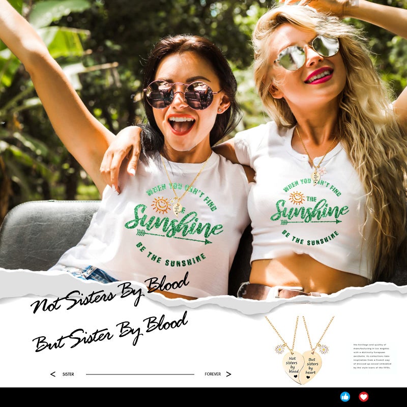 MJartoria قلادة MJartoria BFF لقلوب مقسومة لاثنين ليست أخوات بالدم قلادة أفضل صديق مجموعة قلادات لعيد الحب هدايا لها (ذهب وردي، أ-ديزي) - Image 2