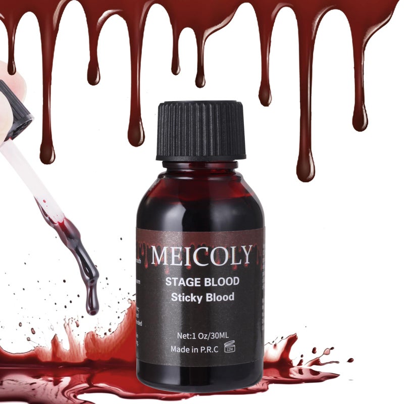 دم مزيف MEICOLY قابل للغسل 106 أونصة دمStage قابل للأكل قطرات واقعية لزجة دم مزيف مع فرشاة آمن للفم نزيف الأنف هالوين كوسبلاي تأثيرات خاصة جروح قطع عضات ندبة مكياج SFX داكن