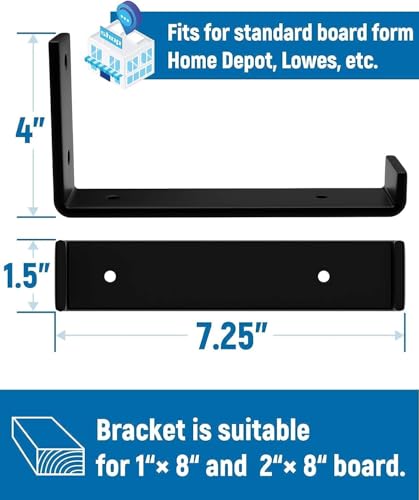 LEOPO 8 inch Shelf Brackets 12-Pack ,1/5 inch Thick Heavy Duty Industrial Bracket for DIY Floating Shelf Support, Black Coated Wall Shelf Support, 7.25” x 4” x 1.5” - Image 3