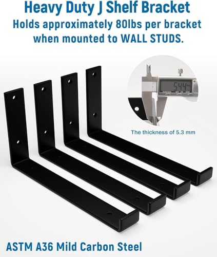 LEOPO 8 inch Shelf Brackets 12-Pack ,1/5 inch Thick Heavy Duty Industrial Bracket for DIY Floating Shelf Support, Black Coated Wall Shelf Support, 7.25” x 4” x 1.5” - Image 4