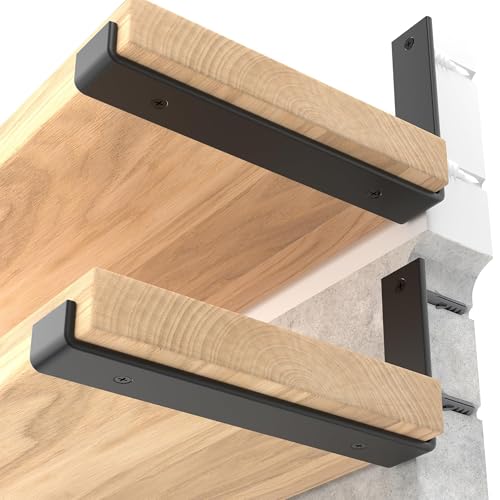 LEOPO 8 inch Shelf Brackets 12-Pack ,1/5 inch Thick Heavy Duty Industrial Bracket for DIY Floating Shelf Support, Black Coated Wall Shelf Support, 7.25” x 4” x 1.5” - Image 1