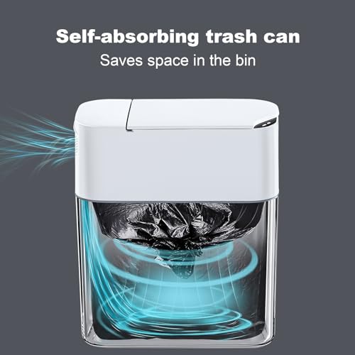 MOPUP Bathroom Trash Can, Automatic Bagging Garbage Can, 3.5 Gallon Slim Smart Small Plastic Trash Bin, Narrow Motion Sensor Trash Can for Bedroom, Office White - Image 2