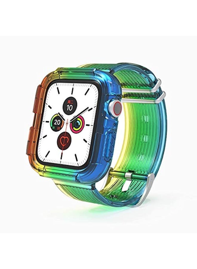 Rainbow TPU Watch Band Compatible with Apple Watch 42/44mm – Comfortable Durable Adjustable Replacement Strap – Stylish Rainbow Design
