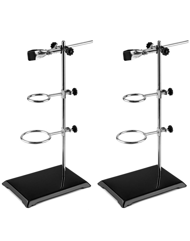 QWORK Chemistry Laboratory Stands Support Set 2 Set Steel Lab Stand with Cast Iron Base Rod 16 L with Burette Clamp and Flask Ring Clamps 2 Retort Rings Dia 228
