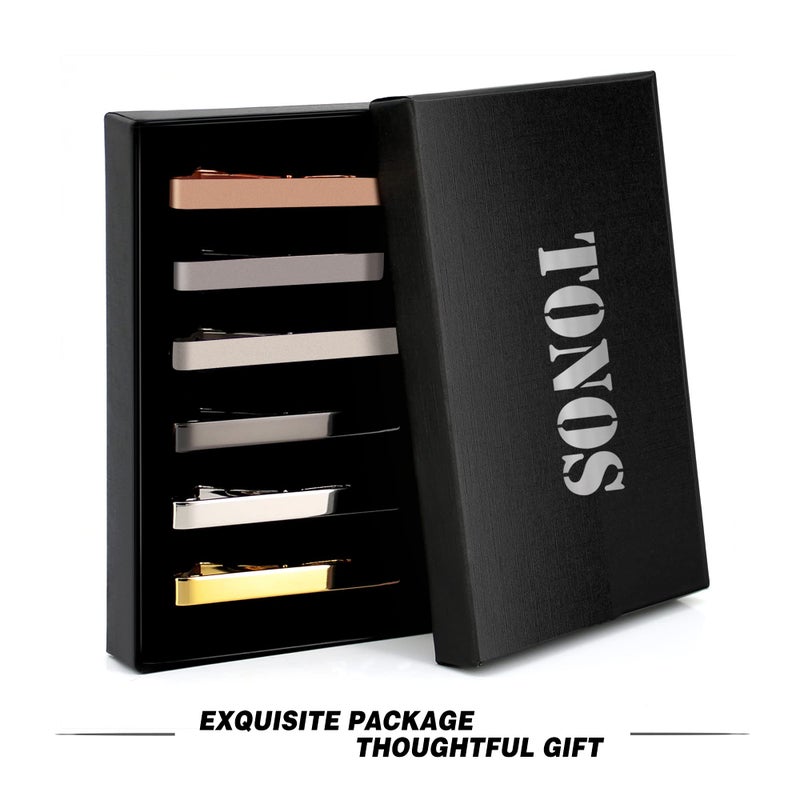 TONOS Tie Clips for Men, 6 PACK Tie Clip Set with Elegant Gift Box - Shiny & Matte Tie Clips Black, Silver, Gold Tie Bar Tie Pinch Tie Clasp. Nice Gift for Father, Husband, Boyfriend, Wedding (Classic 6PC) - Image 5
