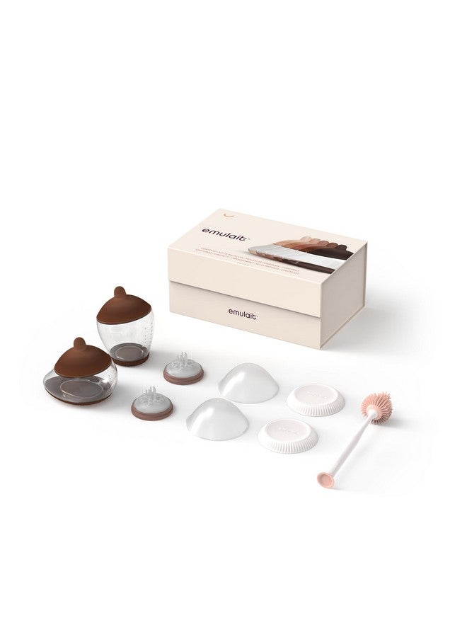 Emulait Baby Bottle Starter Kit Includes 2 Bottles 2 Nipples 2 Caps 2 Lids 2 Responsive Flow Valves, Cleaning Brush - Image 1