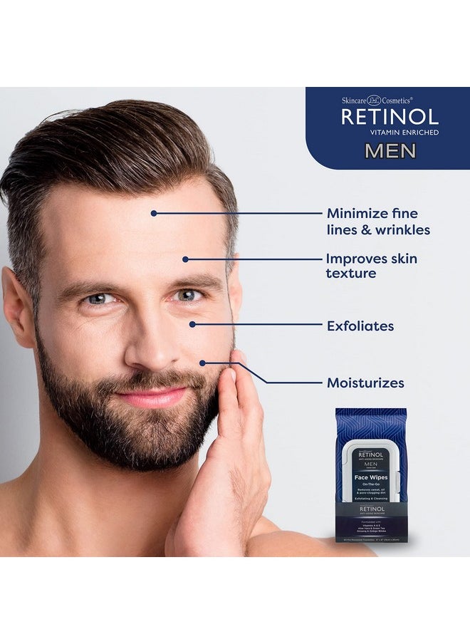 RETINOL - Men Facial Wipes Antiaging Cleansing Towelettes Quickly Cleanse Face From Sweat Oil And Poreclogging Dirt Without Any Heavy Residue - Image 1