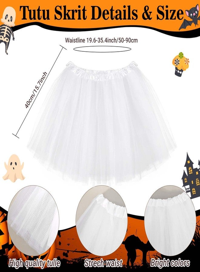 JcHrmers 6Pcs Halloween Clown Cosplay Set for Women Including White Tutu Skirt White Gloves Collar Grey Striped Socks for Halloween Cosplay Supplies - Image 2
