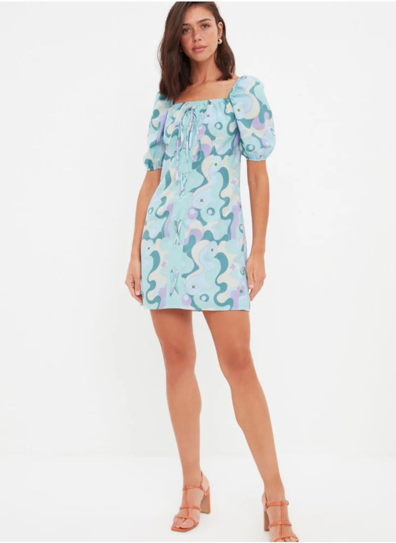 trendyol Balloon Sleeve Printed Dress