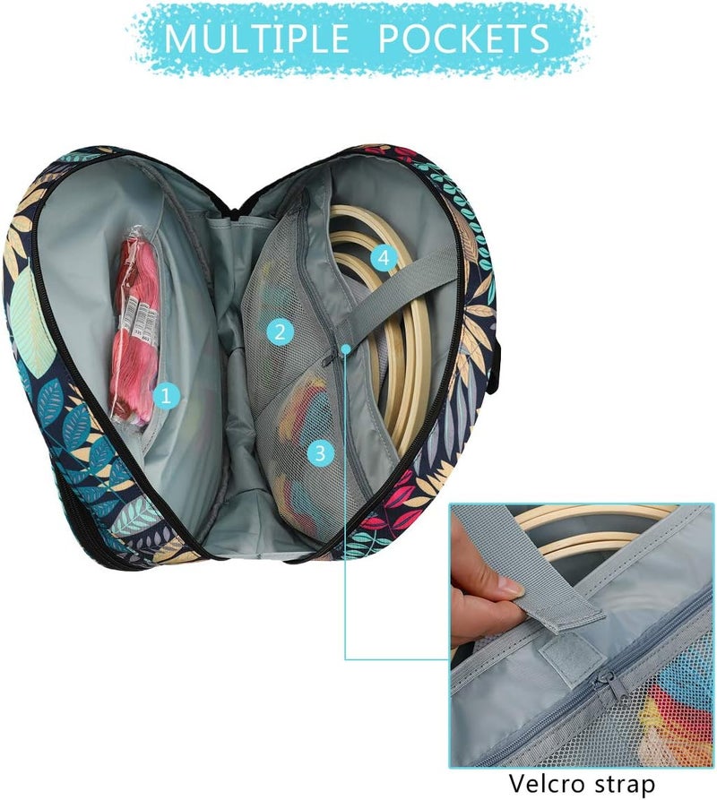 LOOEN Embroidery Project Bag, Embroidery Kits Storage Bag,Multifunctional Bag for Crochet Hooks Embroidery Floss Organizer String Bracelet Kit Sewing Thread Accessories (Blue Leaf) - Image 2