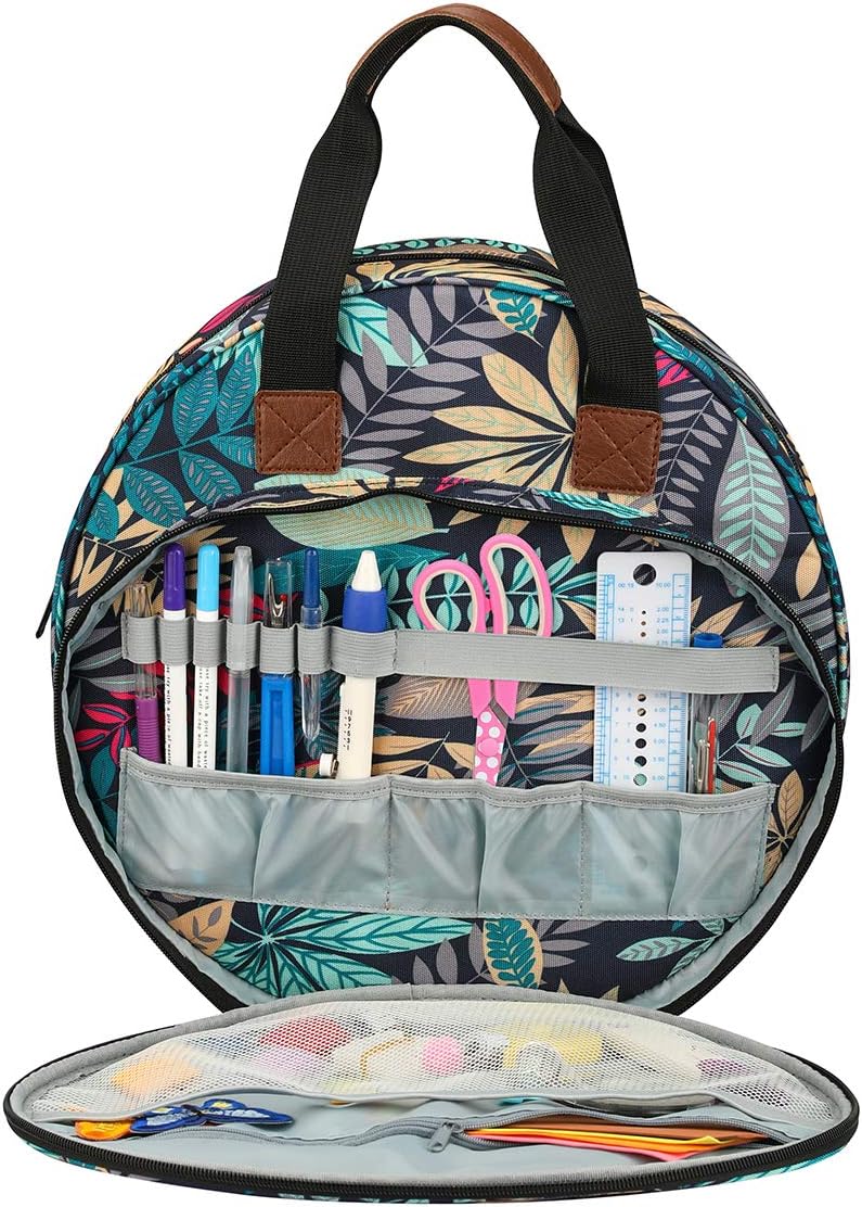 LOOEN Embroidery Project Bag, Embroidery Kits Storage Bag,Multifunctional Bag for Crochet Hooks Embroidery Floss Organizer String Bracelet Kit Sewing Thread Accessories (Blue Leaf) - Image 1