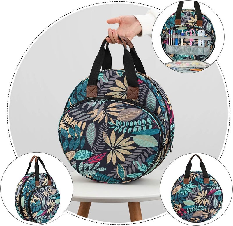 LOOEN Embroidery Project Bag, Embroidery Kits Storage Bag,Multifunctional Bag for Crochet Hooks Embroidery Floss Organizer String Bracelet Kit Sewing Thread Accessories (Blue Leaf) - Image 3