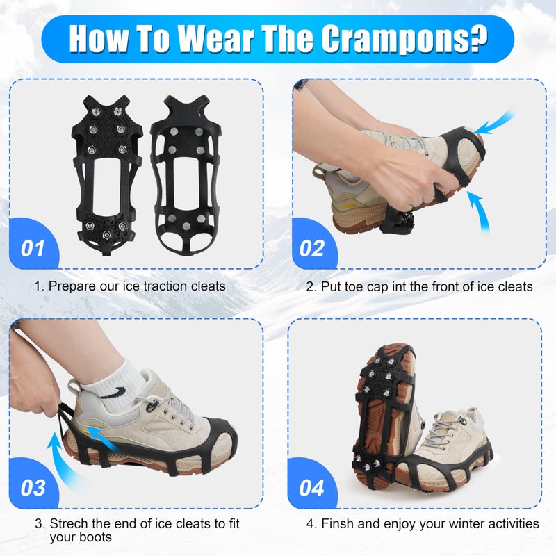 FUSIGO Ice Cleats for Shoes and Boots - Snow Traction Cleats Non Slip Crampons Ice Grippers for Women Men Kids Winter Walking Hiking Climbing - Image 5