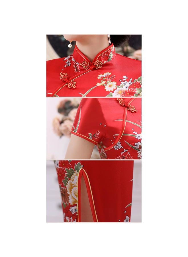 INFENU Chinese Style Dress Improves Cheongsam Temperament, Retro Long Silk Printed Daily Banquet Women's Performance Clothing (Write,Large) - Image 5