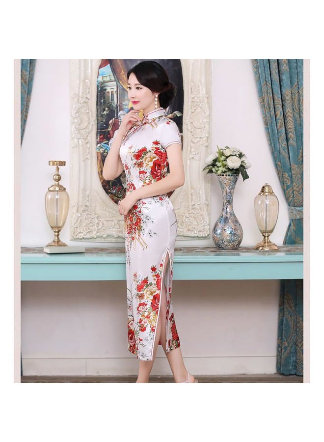 INFENU Chinese Style Dress Improves Cheongsam Temperament, Retro Long Silk Printed Daily Banquet Women's Performance Clothing (Write,Large) - Image 3