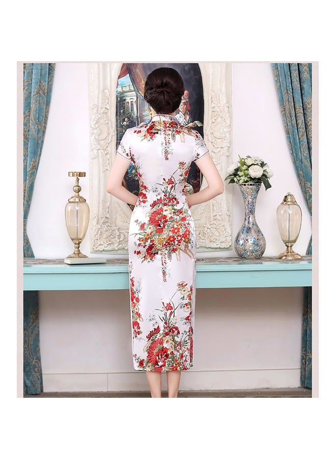 INFENU Chinese Style Dress Improves Cheongsam Temperament, Retro Long Silk Printed Daily Banquet Women's Performance Clothing (Write,Large) - Image 2