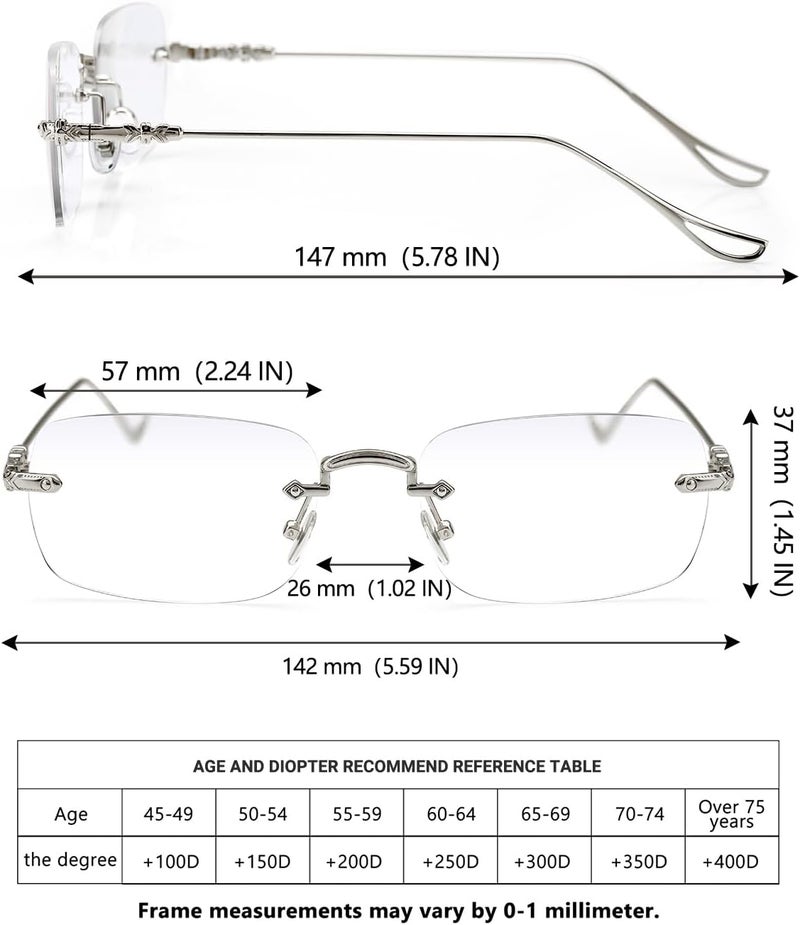 TERAISE 3Packs Frameless Metal Reading Glasses for Men/Women Blue Light Blocking -Rimless Fashion Comfortable Computer Eyeglasses - Image 5