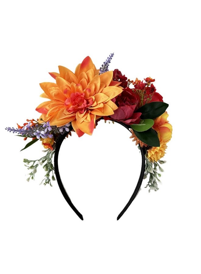 Vividsun Flower Crown Day of the dead Headpiece Party Fiesta Flower Headband (Orange) - Image 1