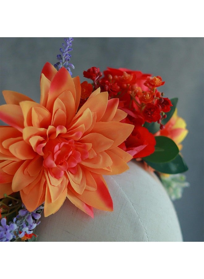 Vividsun Flower Crown Day of the dead Headpiece Party Fiesta Flower Headband (Orange) - Image 5
