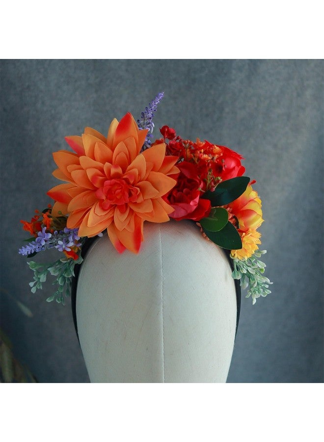 Vividsun Flower Crown Day of the dead Headpiece Party Fiesta Flower Headband (Orange) - Image 4