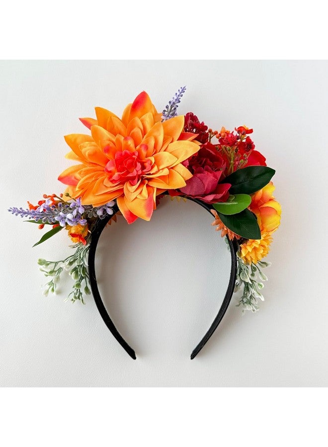 Vividsun Flower Crown Day of the dead Headpiece Party Fiesta Flower Headband (Orange) - Image 3