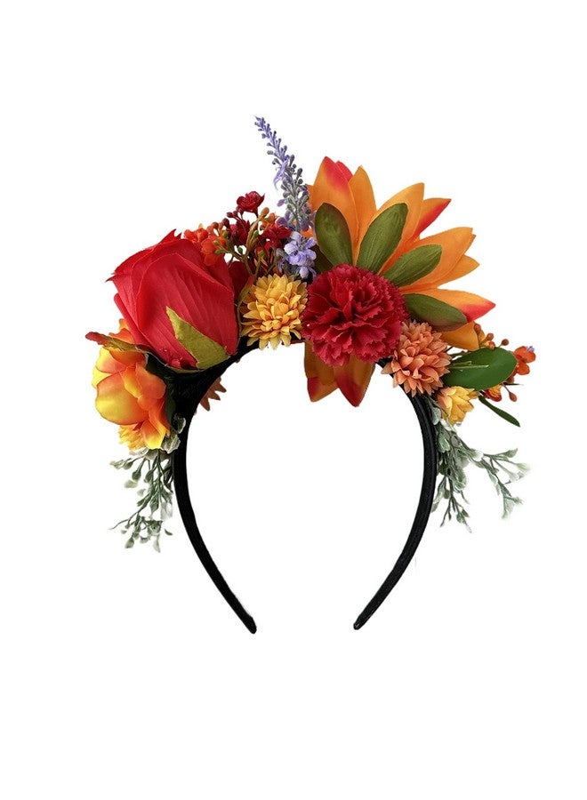 Vividsun Flower Crown Day of the dead Headpiece Party Fiesta Flower Headband (Orange) - Image 2