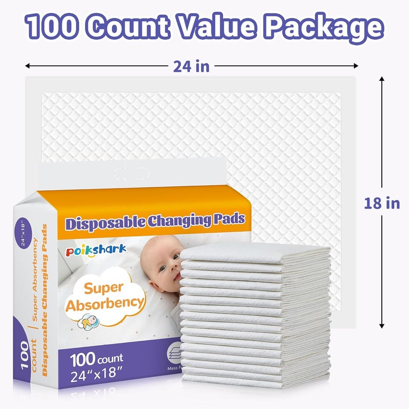 POIKSHARK 100 Pack Disposable Changing Pads for Baby 24 x 18 Super Absorbency Disposable Underpads Large Bed Pads Absorbent Fluff Protective Table Pads Disposable Diaper Changing Pads Leakproof - Image 2